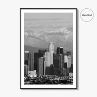 Los Angeles Skyline Black and White Fine Art Photo Print, Snowy Mountains California Poster