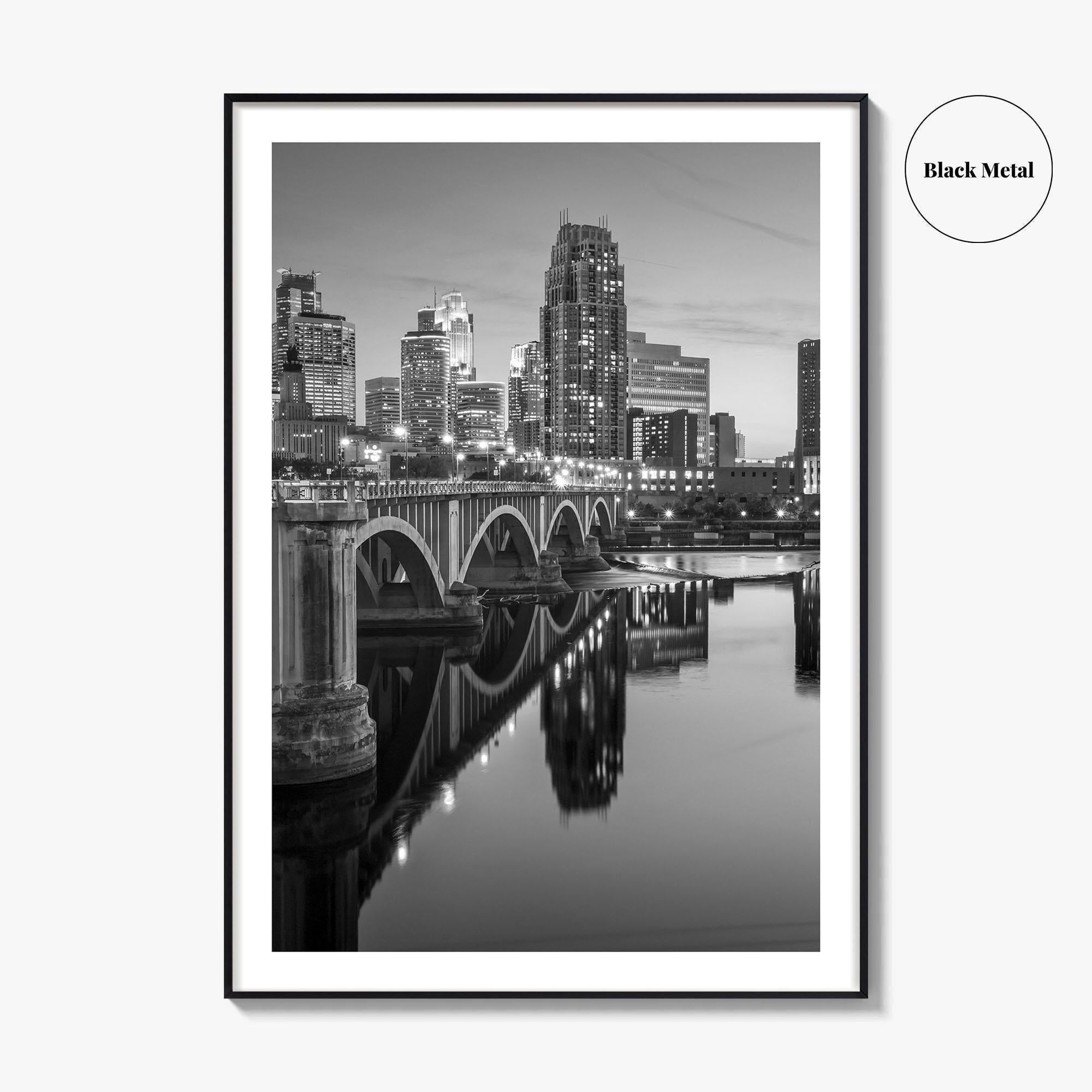 Minneapolis Skyline Black and White Fine Art Photo Print, Wall Poster, Minnesota USA