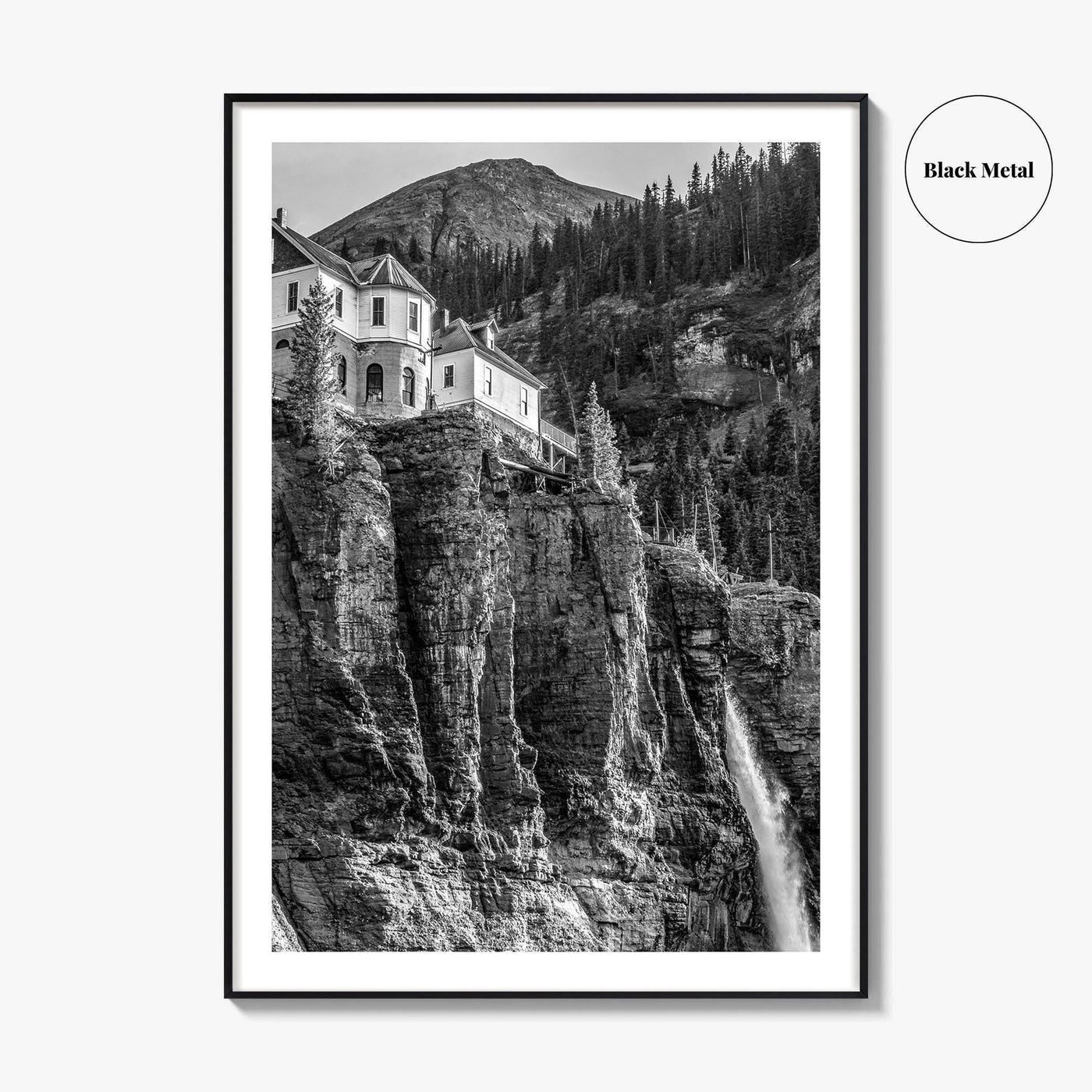 Telluride Black and White Fine Art Photo Print, Bridal Veil Falls Colorado Poster