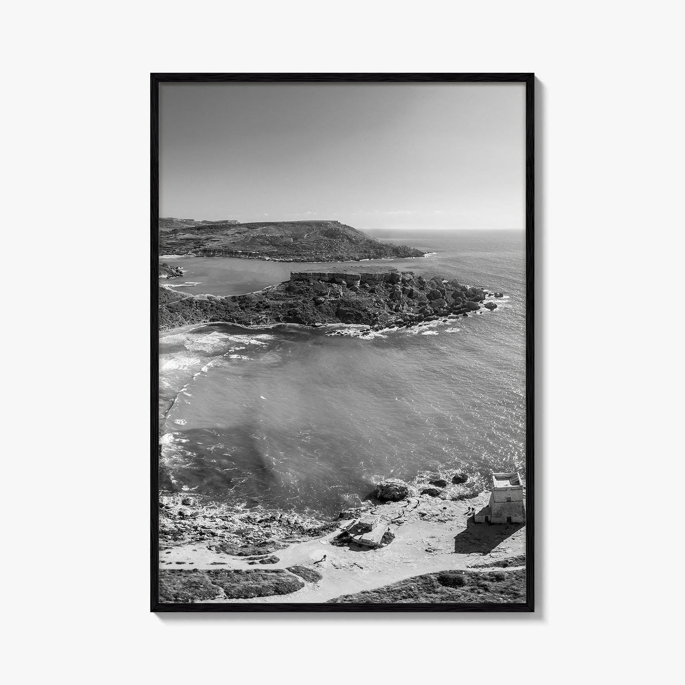 Malta Black and White Fine Art Photo Print, Golden Bay Beach, Mellieha, Coastal Poster
