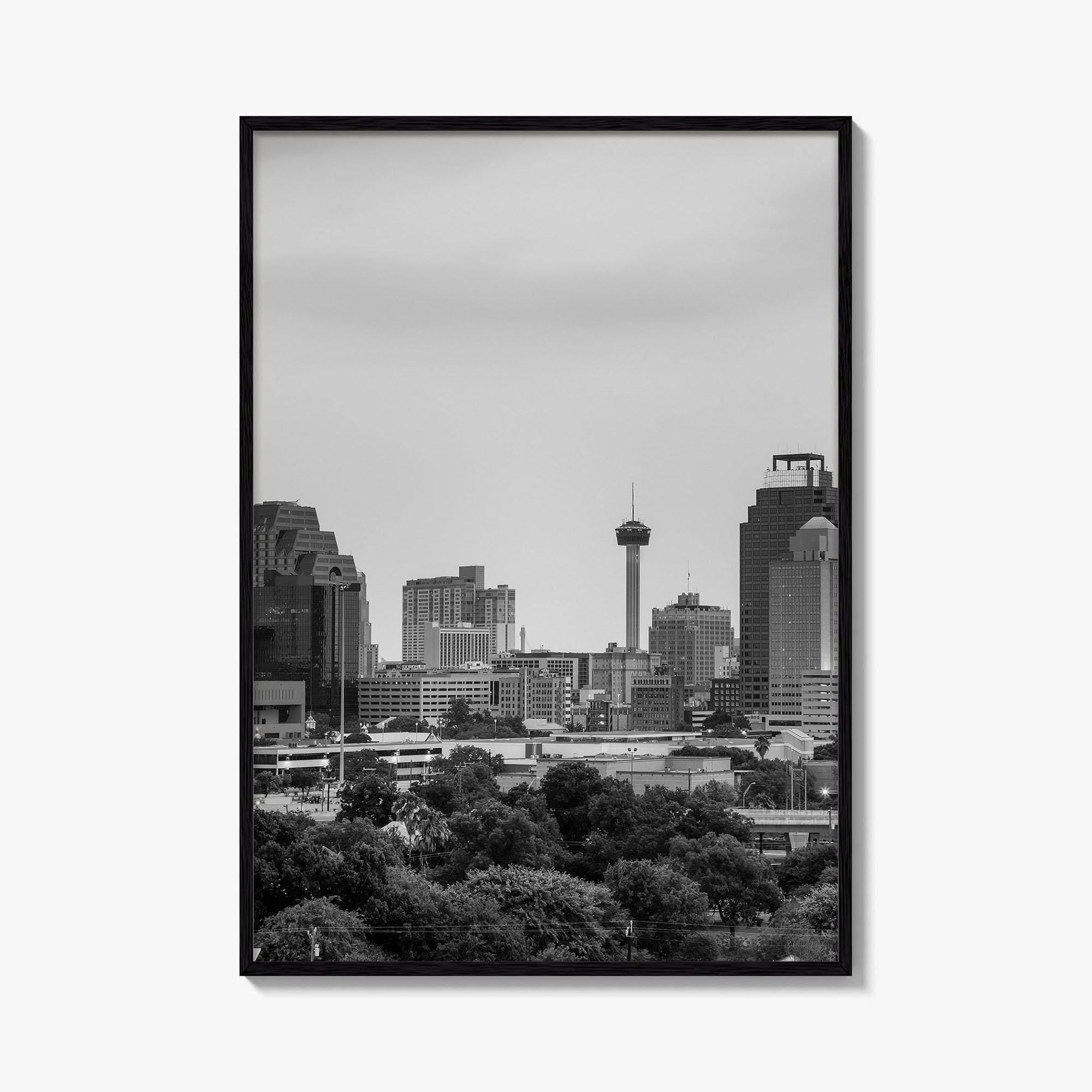 San Antonio Skyline Black and White Fine Art Photo Print, Texas, USA Wall Poster