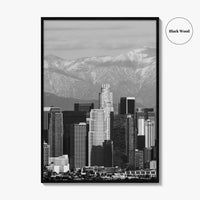 Los Angeles Skyline Black and White Fine Art Photo Print, Snowy Mountains California Poster
