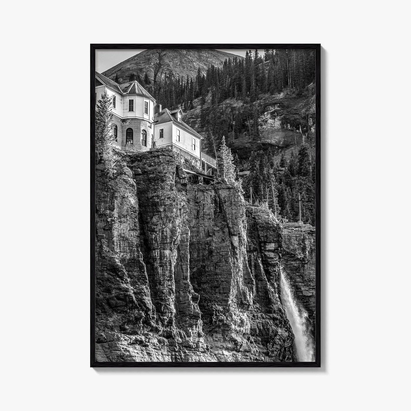 Telluride Black and White Fine Art Photo Print, Bridal Veil Falls Colorado Poster