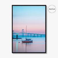 Newport RI Fine Art Photo Print, Goat Island Lighthouse, Pell Bridge, Poster