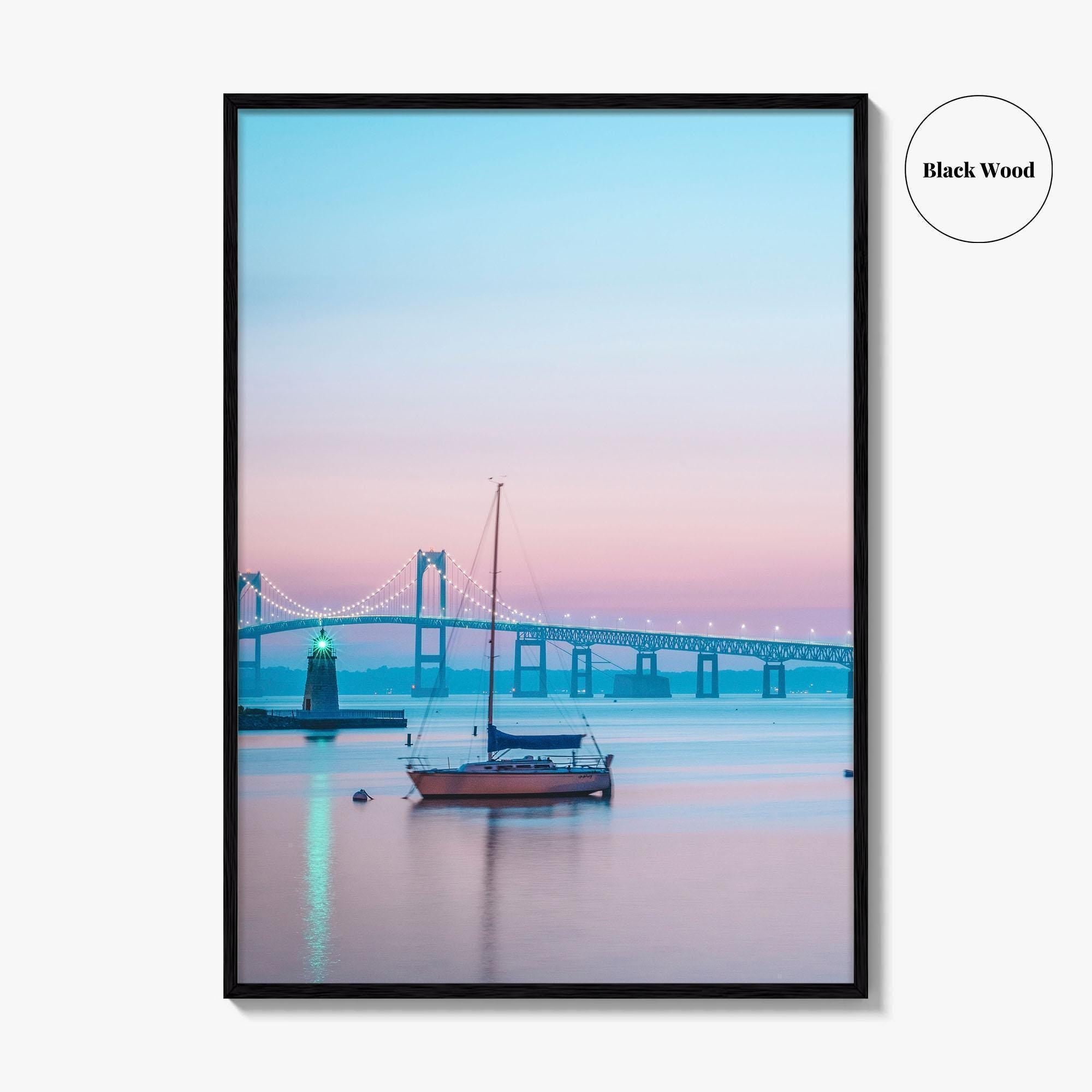 Newport RI Fine Art Photo Print, Goat Island Lighthouse, Pell Bridge, Poster