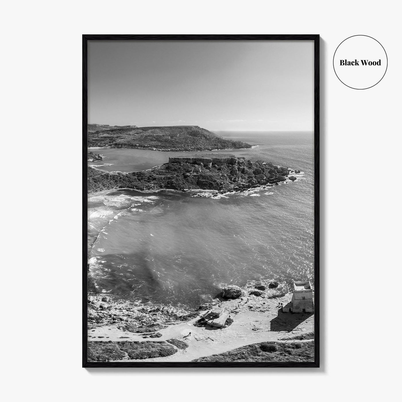 Malta Black and White Fine Art Photo Print, Golden Bay Beach, Mellieha, Coastal Poster
