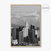 Los Angeles Skyline Black and White Fine Art Photo Print, Snowy Mountains California Poster