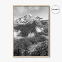 Mount Rainier Black and White Fine Art Photo Print, Washington USA, Nisqually River Poster