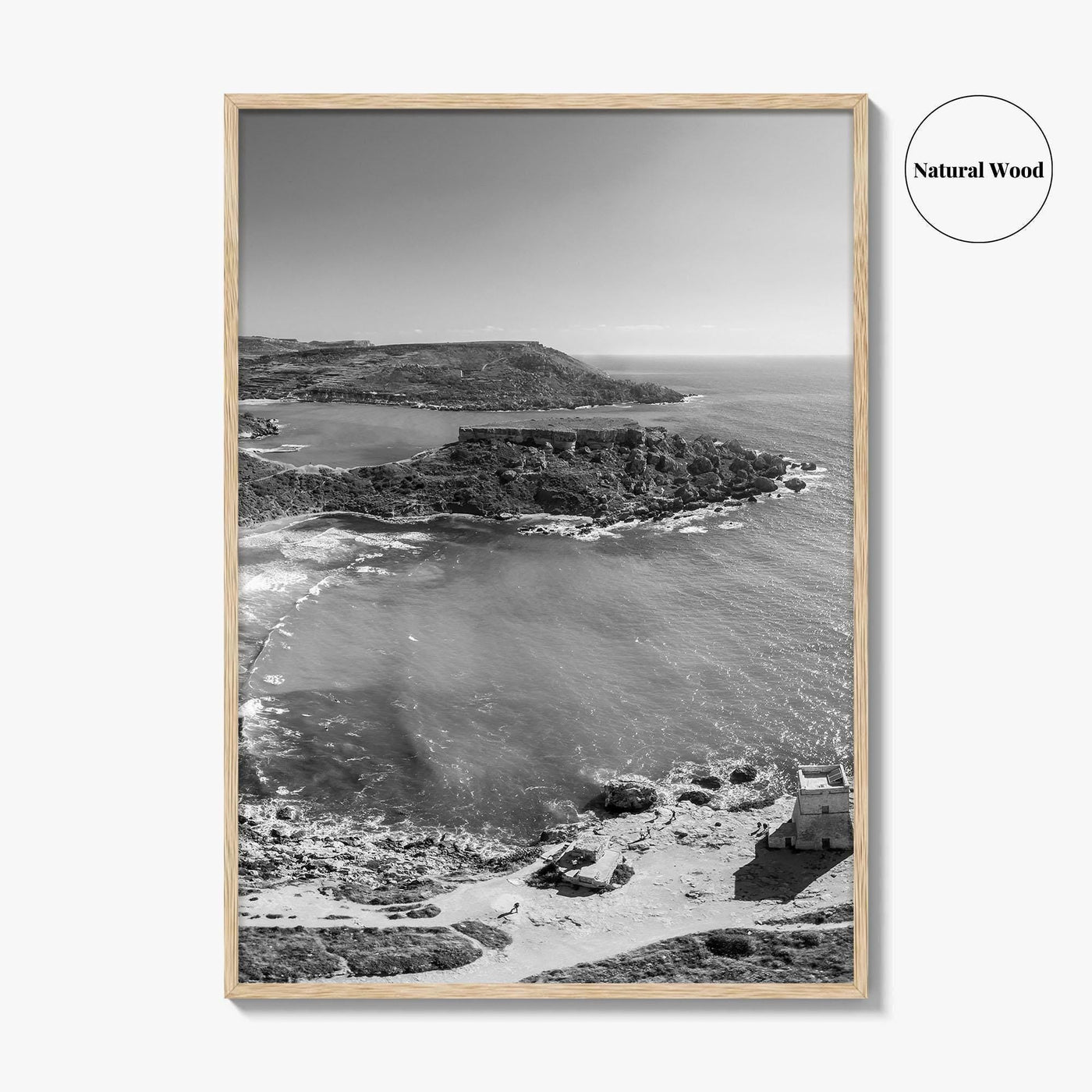 Malta Black and White Fine Art Photo Print, Golden Bay Beach, Mellieha, Coastal Poster