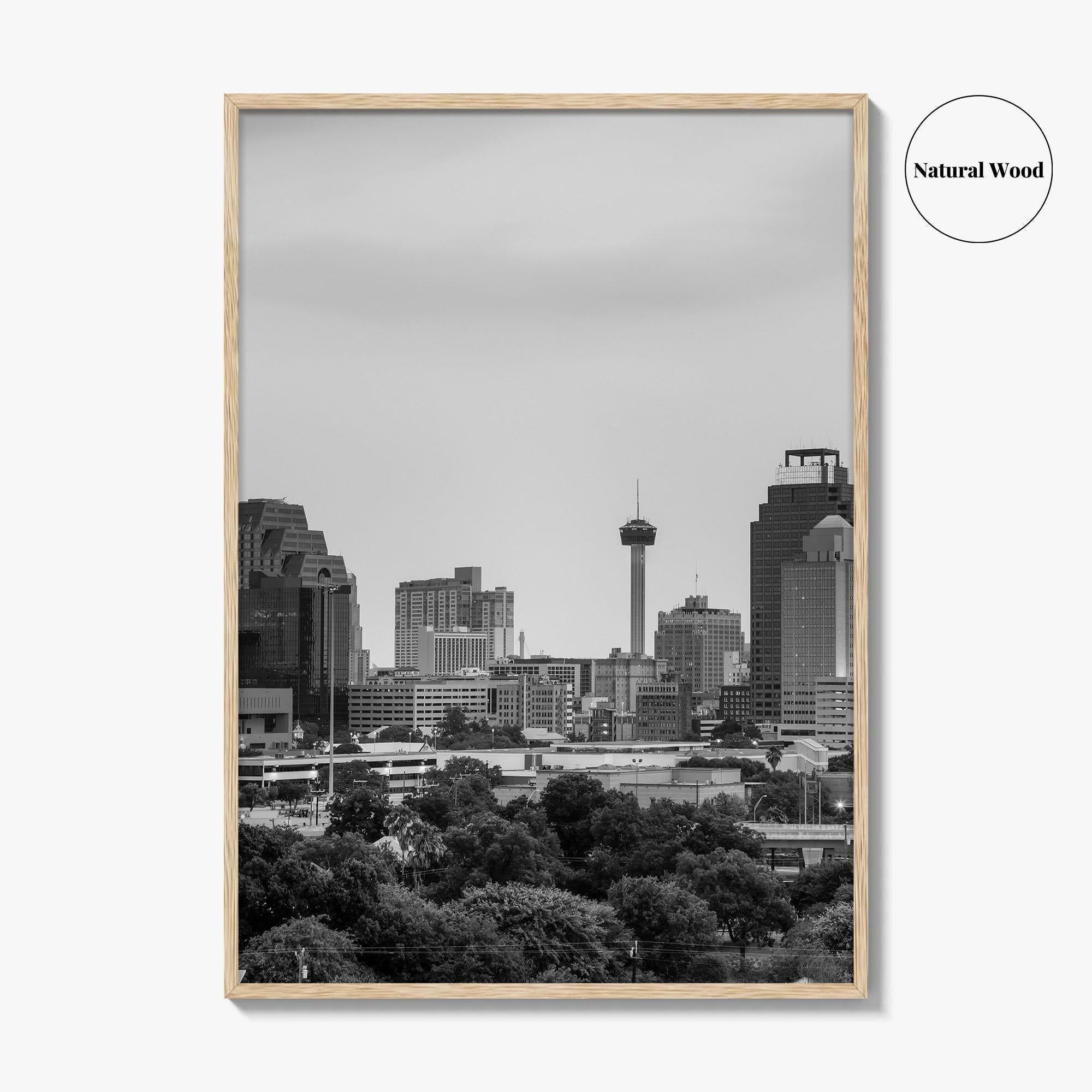 San Antonio Skyline Black and White Fine Art Photo Print, Texas, USA Wall Poster