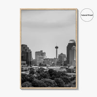 San Antonio Skyline Black and White Fine Art Photo Print, Texas, USA Wall Poster
