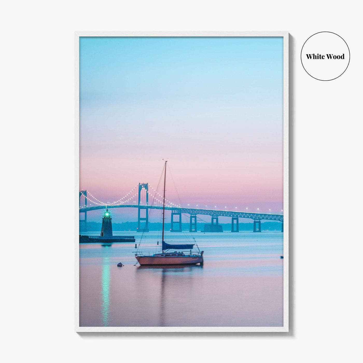 Newport RI Fine Art Photo Print, Goat Island Lighthouse, Pell Bridge, Poster
