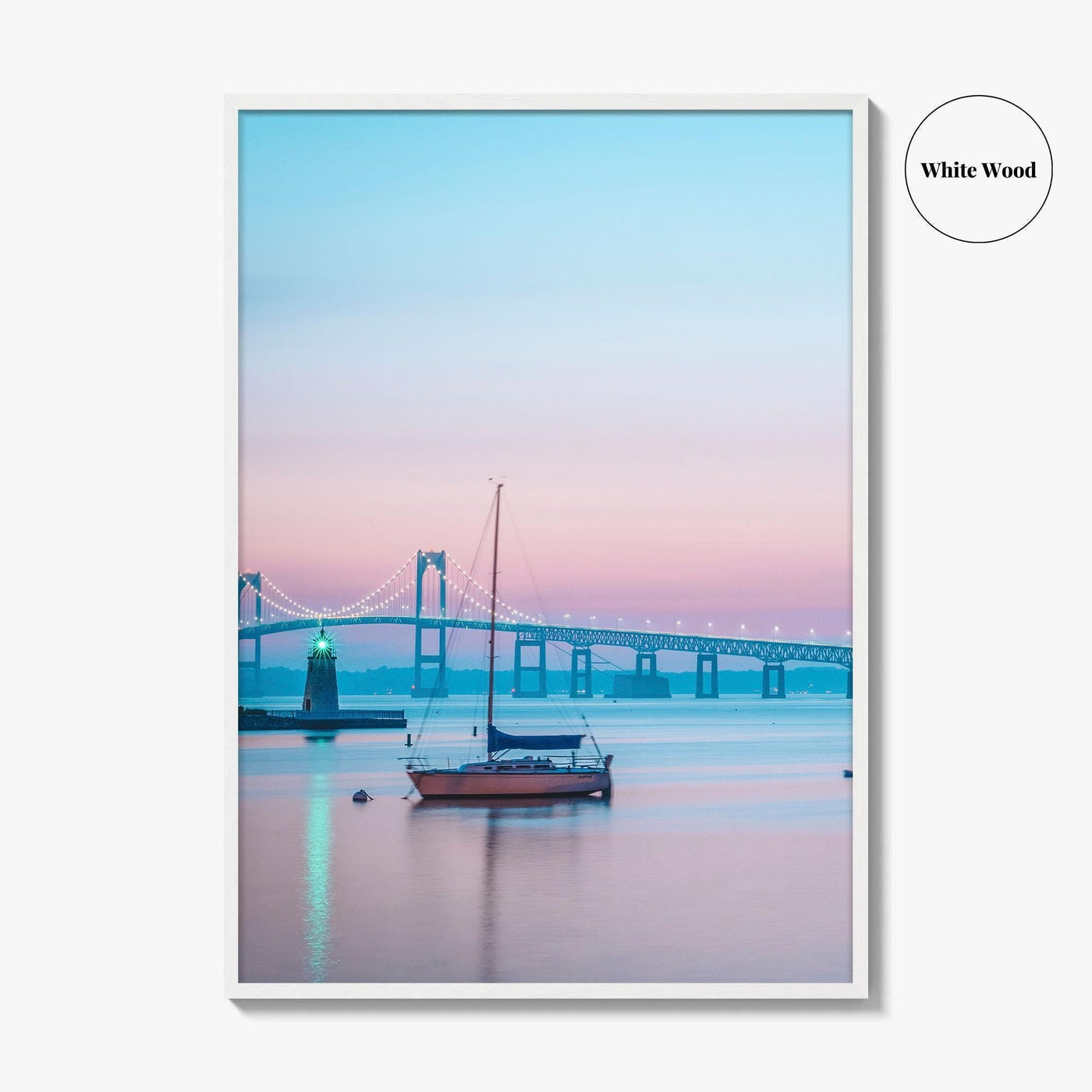 Newport RI Fine Art Photo Print, Goat Island Lighthouse, Pell Bridge, Poster