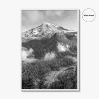 Mount Rainier Black and White Fine Art Photo Print, Washington USA, Nisqually River Poster