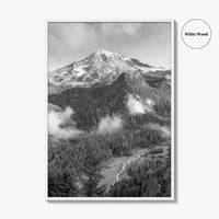 Mount Rainier Black and White Fine Art Photo Print, Washington USA, Nisqually River Poster