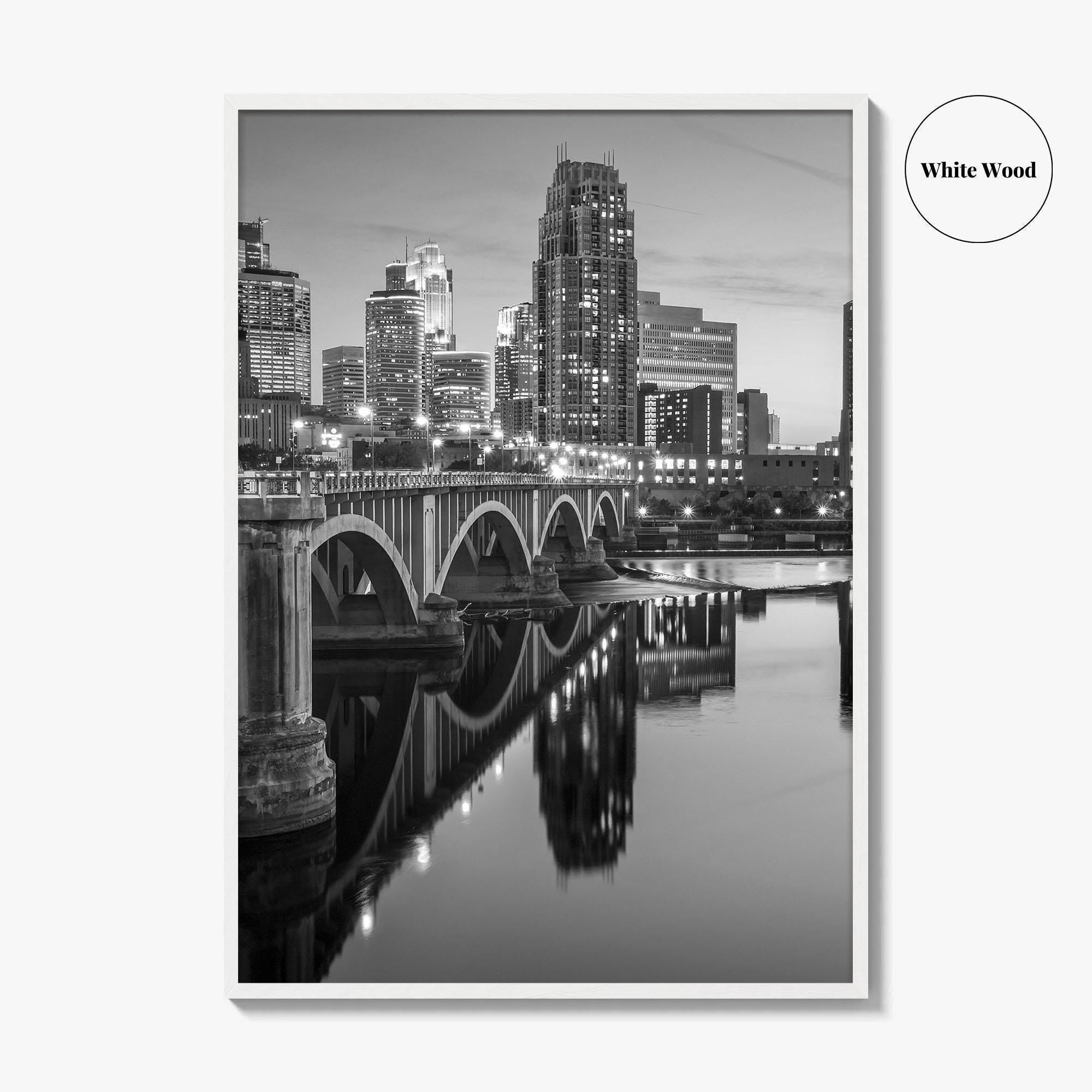 Minneapolis Skyline Black and White Fine Art Photo Print, Wall Poster, Minnesota USA