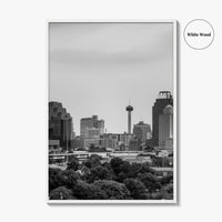 San Antonio Skyline Black and White Fine Art Photo Print, Texas, USA Wall Poster