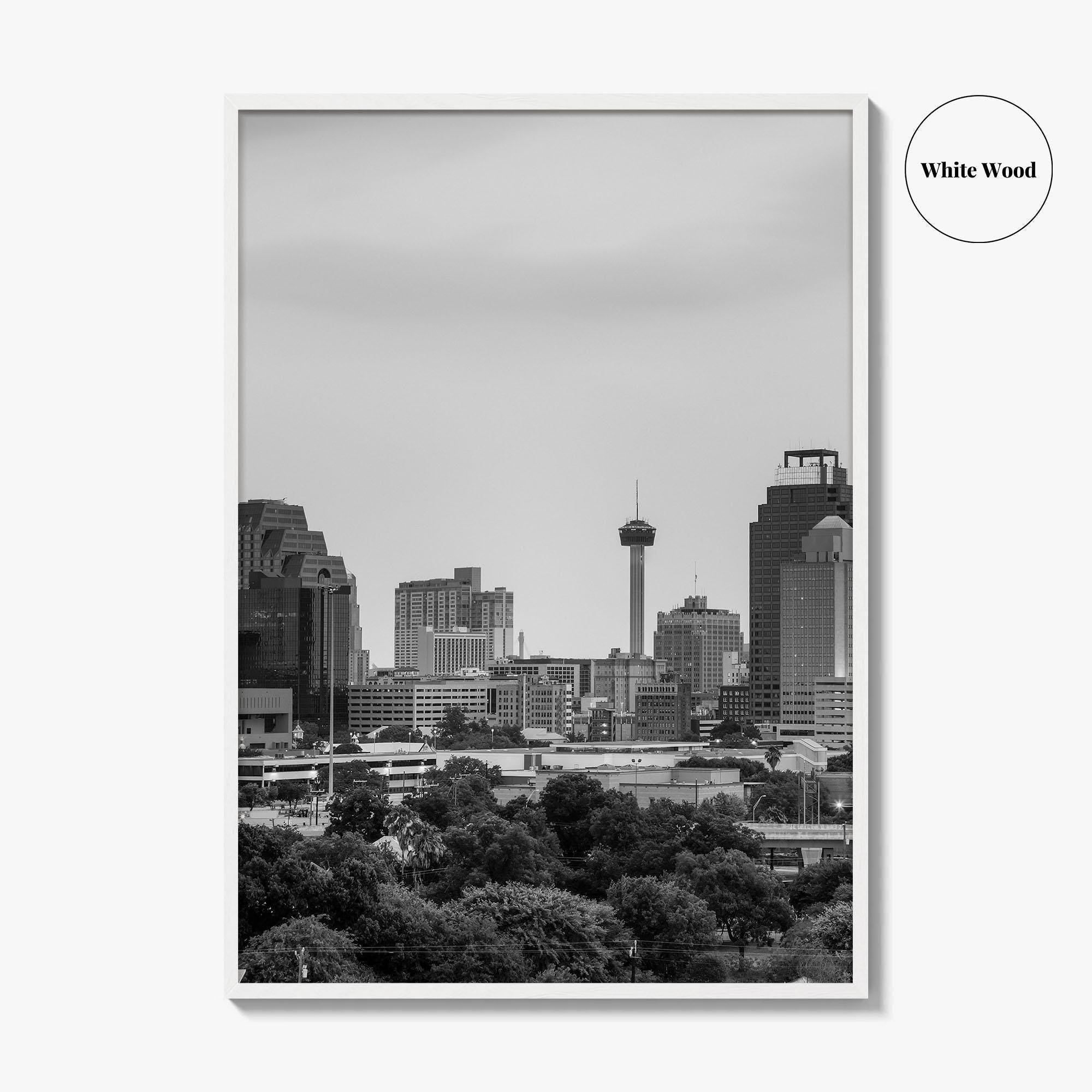 San Antonio Skyline Black and White Fine Art Photo Print, Texas, USA Wall Poster