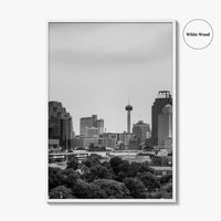 San Antonio Skyline Black and White Fine Art Photo Print, Texas, USA Wall Poster