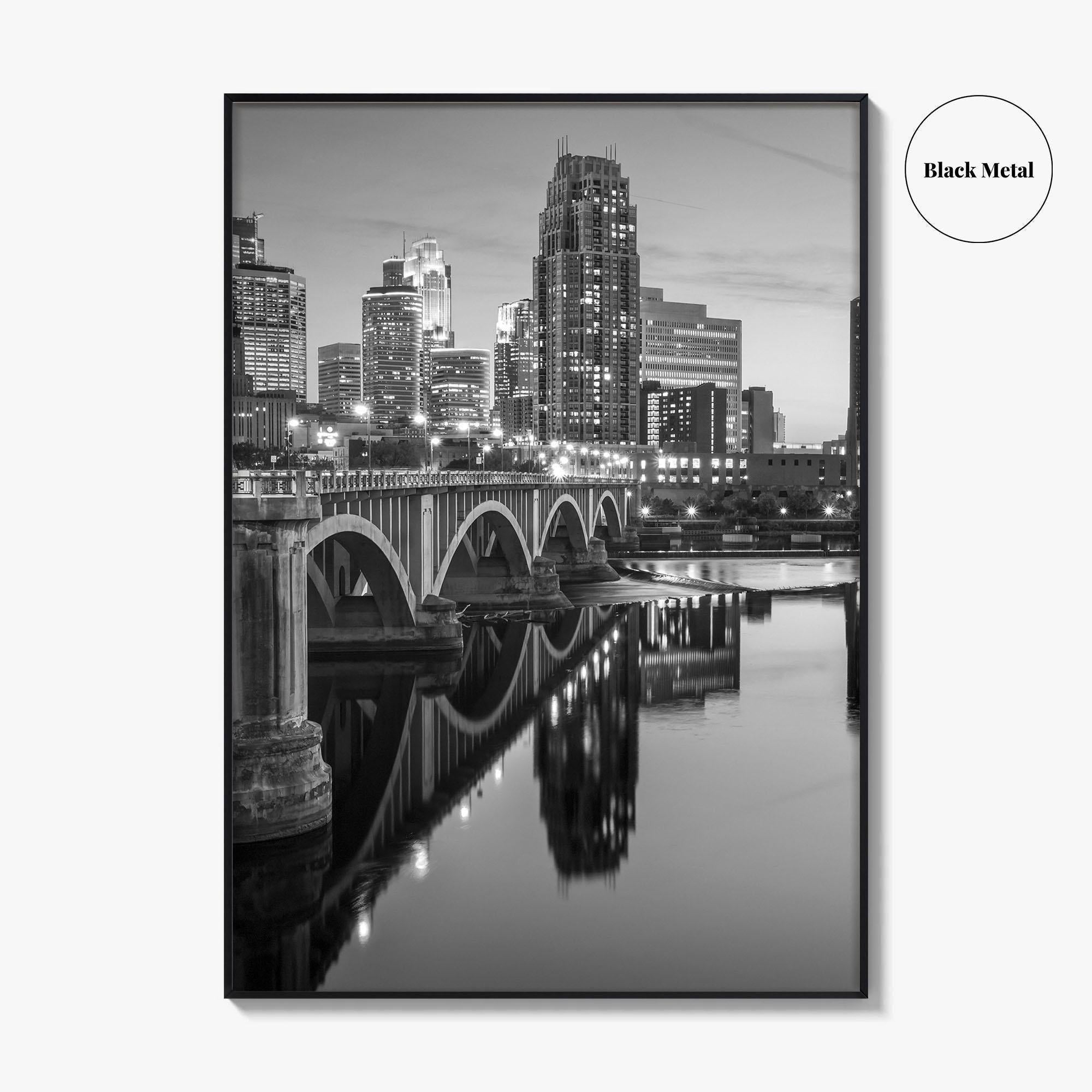 Minneapolis Skyline Black and White Fine Art Photo Print, Wall Poster, Minnesota USA