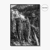 Telluride Black and White Fine Art Photo Print, Bridal Veil Falls Colorado Poster
