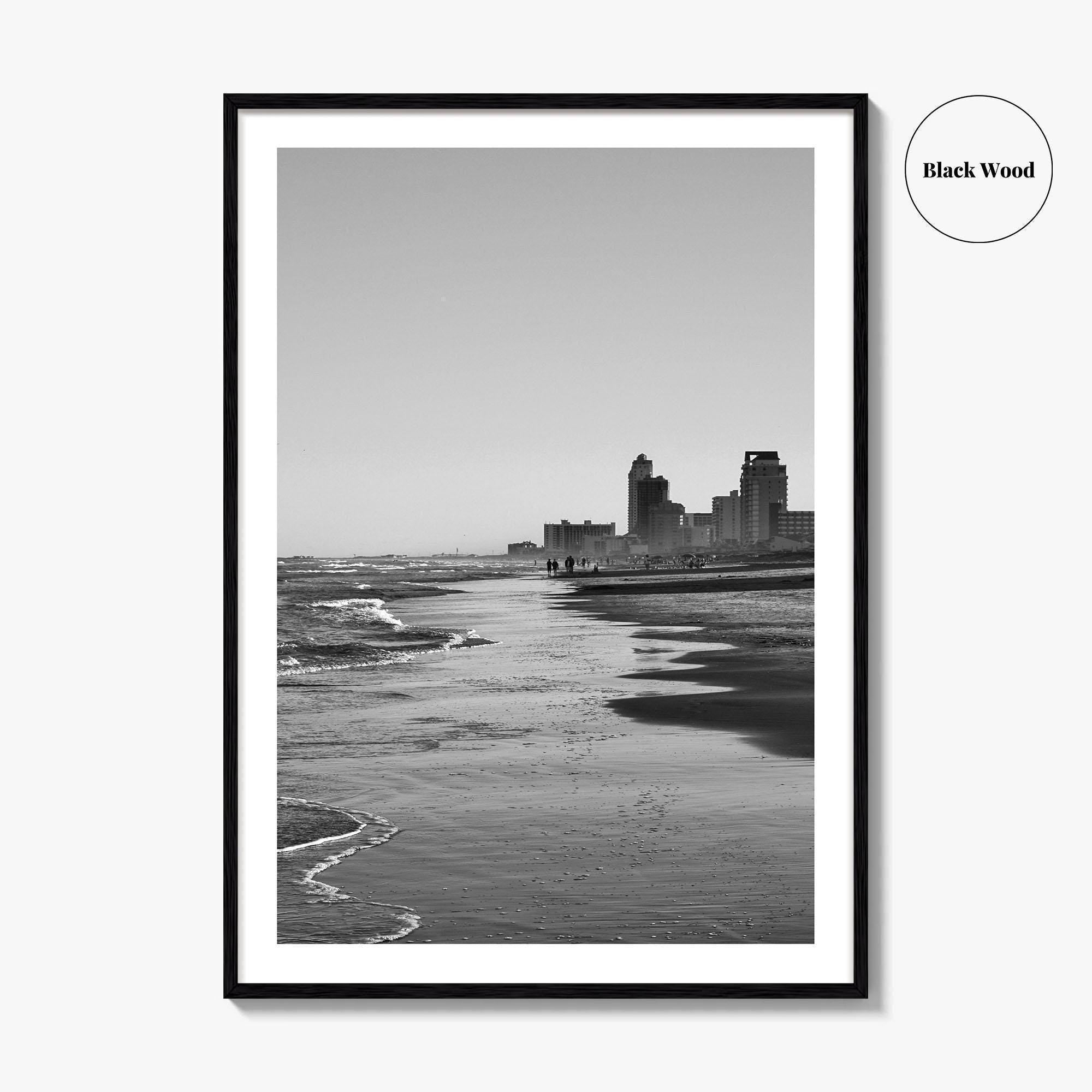 South Padre Island Black and White Fine Art Photo Print, Texas Shoreline Hotels Poster