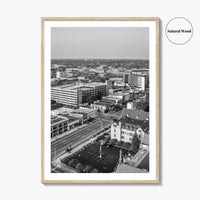 Kalamazoo Black and White Fine Art Photo Print, Michigan Aerial View, USA Wall Poster