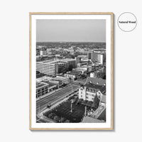 Kalamazoo Black and White Fine Art Photo Print, Michigan Aerial View, USA Wall Poster