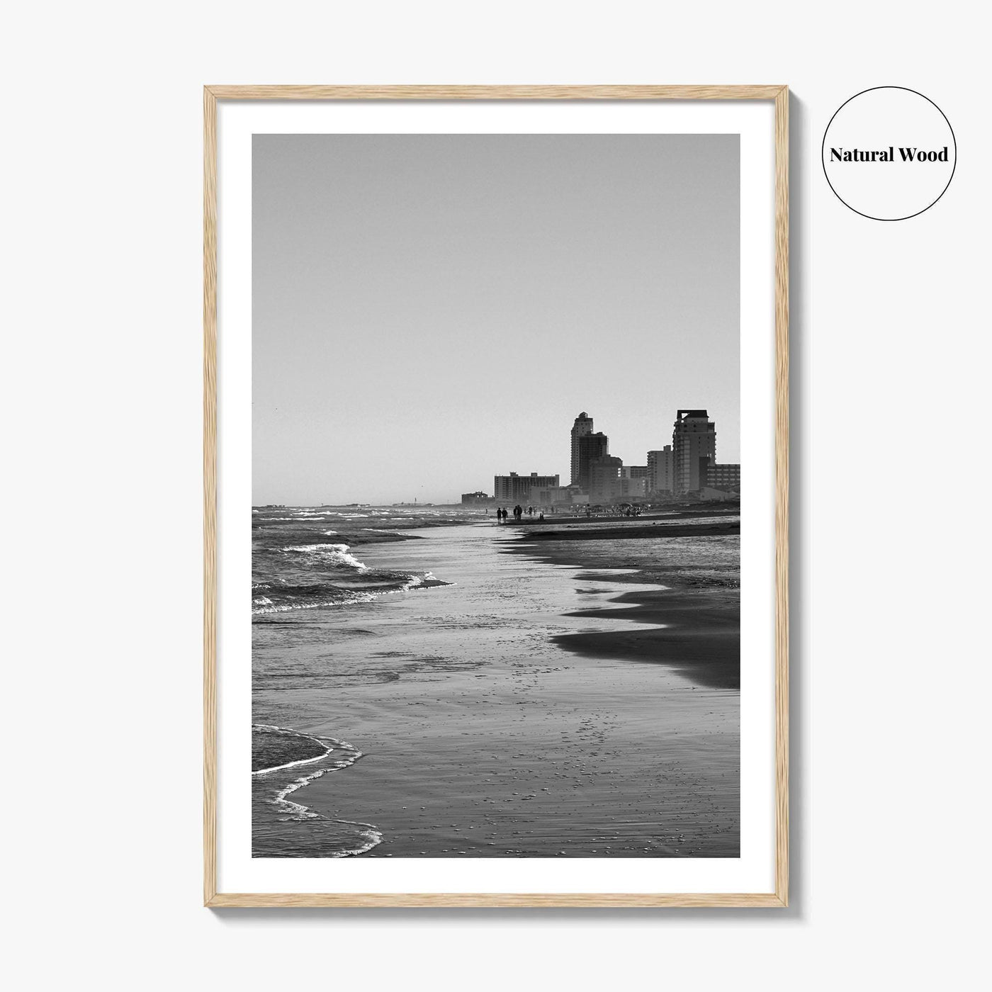 South Padre Island Black and White Fine Art Photo Print, Texas Shoreline Hotels Poster