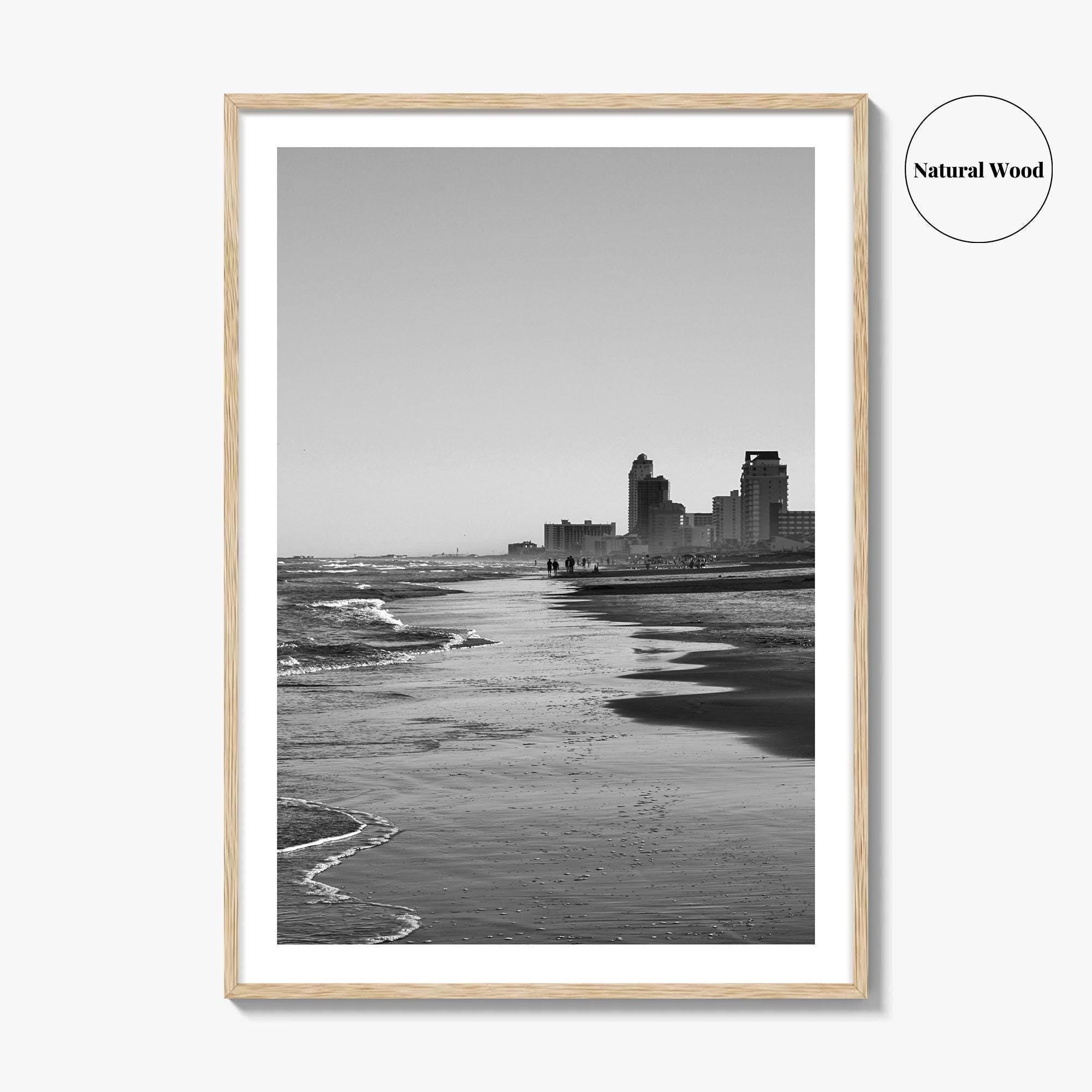 South Padre Island Black and White Fine Art Photo Print, Texas Shoreline Hotels Poster