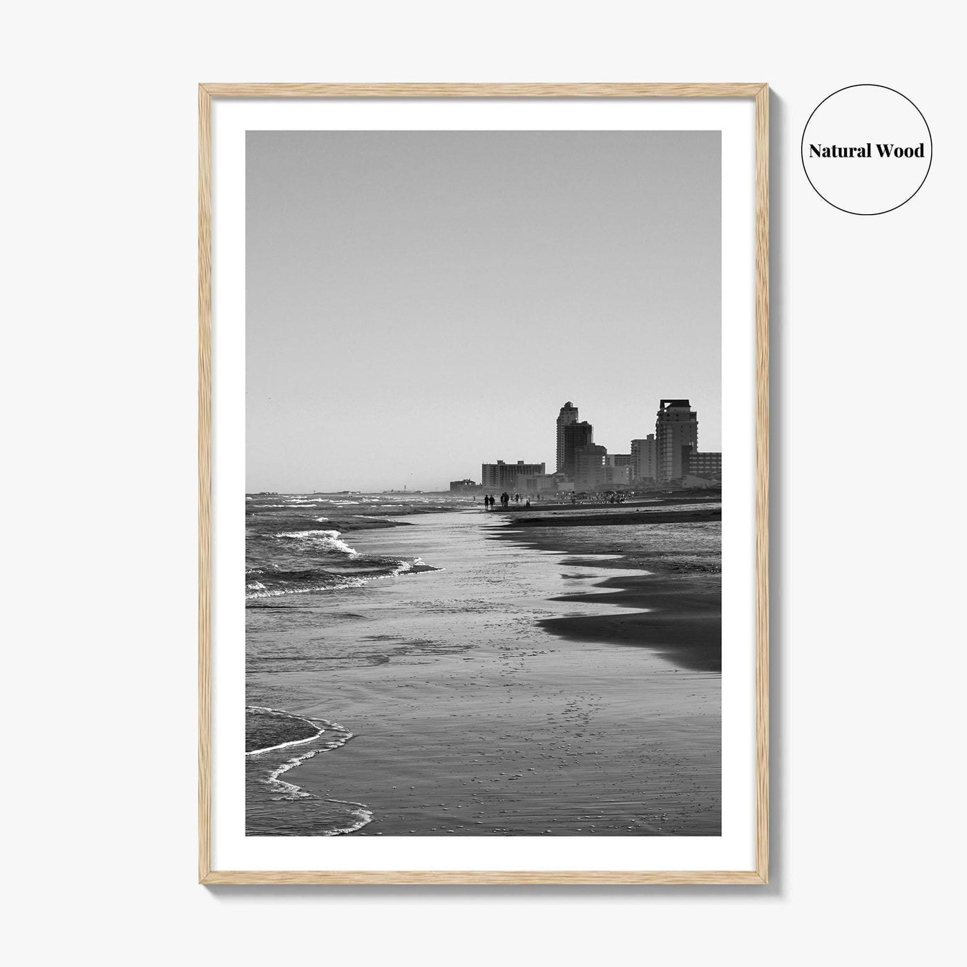 South Padre Island Black and White Fine Art Photo Print, Texas Shoreline Hotels Poster