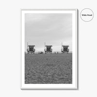 Venice Beach Black and White Fine Art Photo Print, Los Angeles Lifeguard Towers Poster