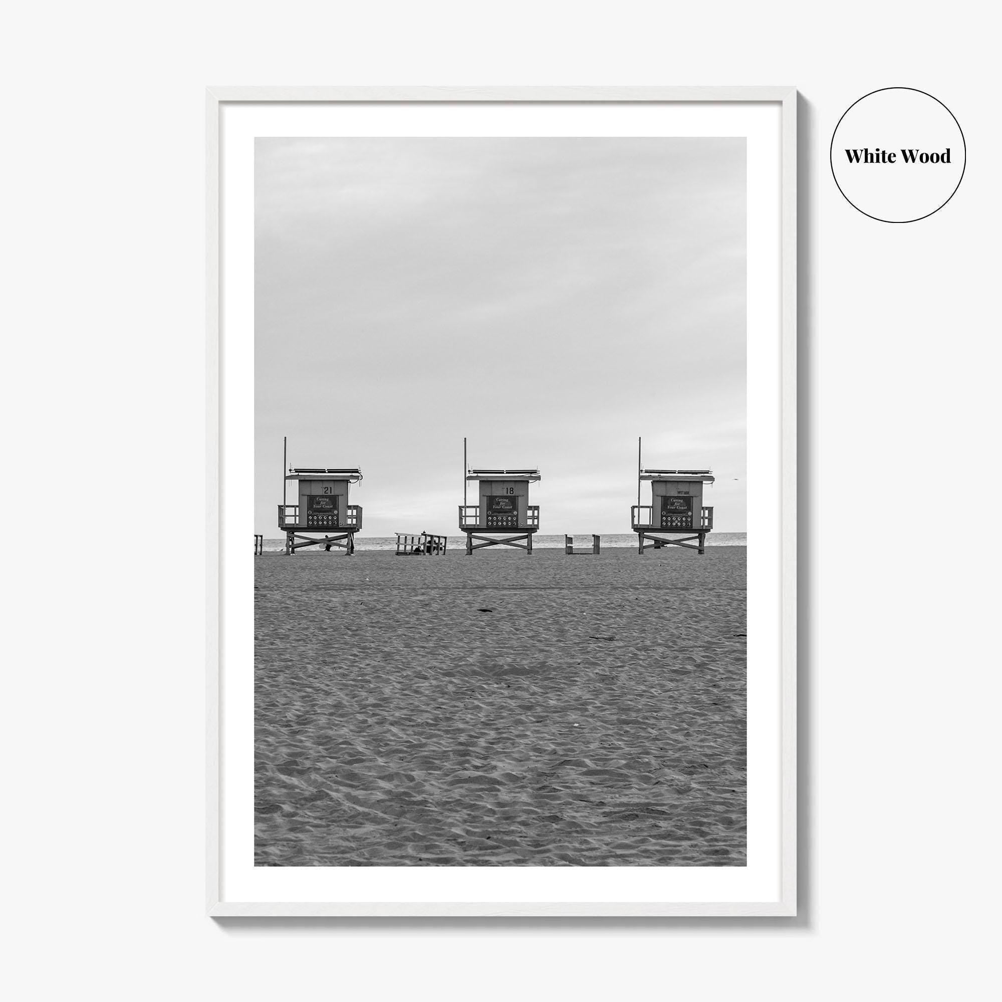 Venice Beach Black and White Fine Art Photo Print, Los Angeles Lifeguard Towers Poster
