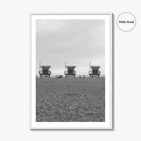 Venice Beach Black and White Fine Art Photo Print, Los Angeles Lifeguard Towers Poster