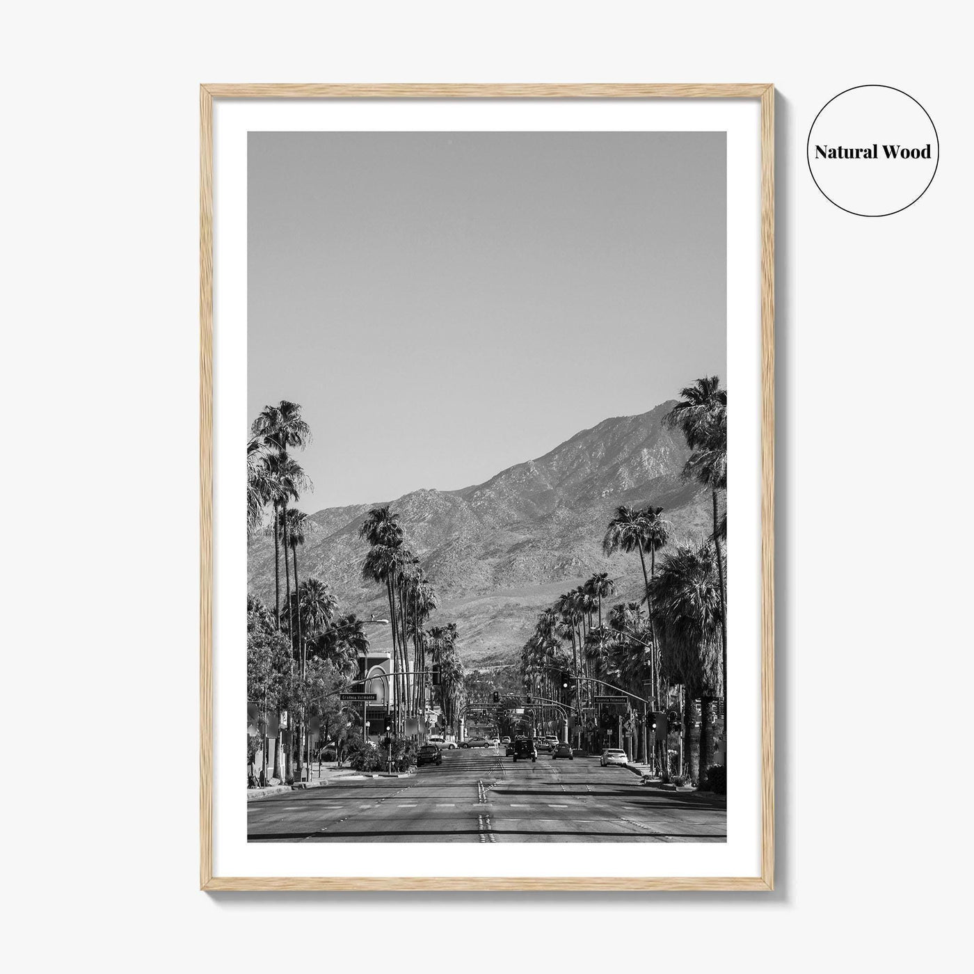 Palm Springs Skyline Black and White Fine Art Photo Print, Downtown California Poster