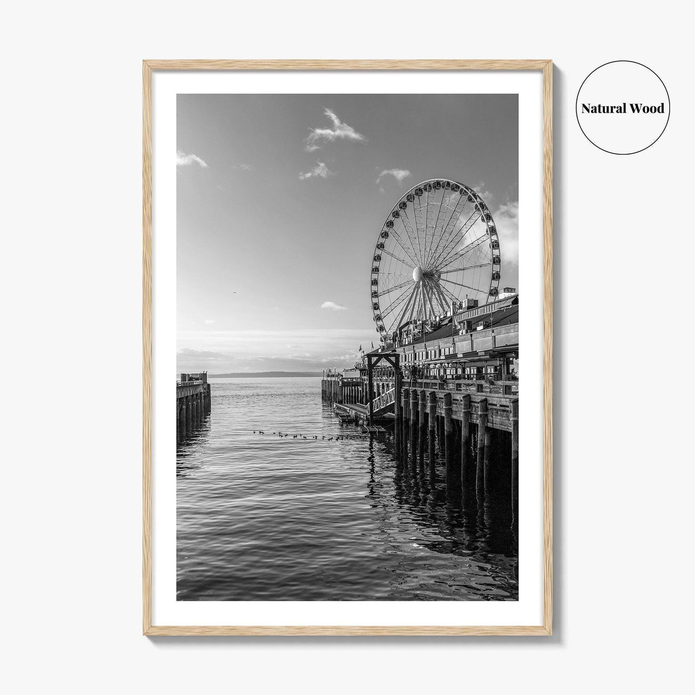 Seattle Black and White Fine Art Photo Print, Great Wheel Poster