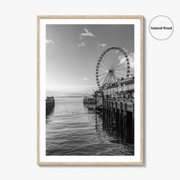 Seattle Black and White Fine Art Photo Print, Great Wheel Poster