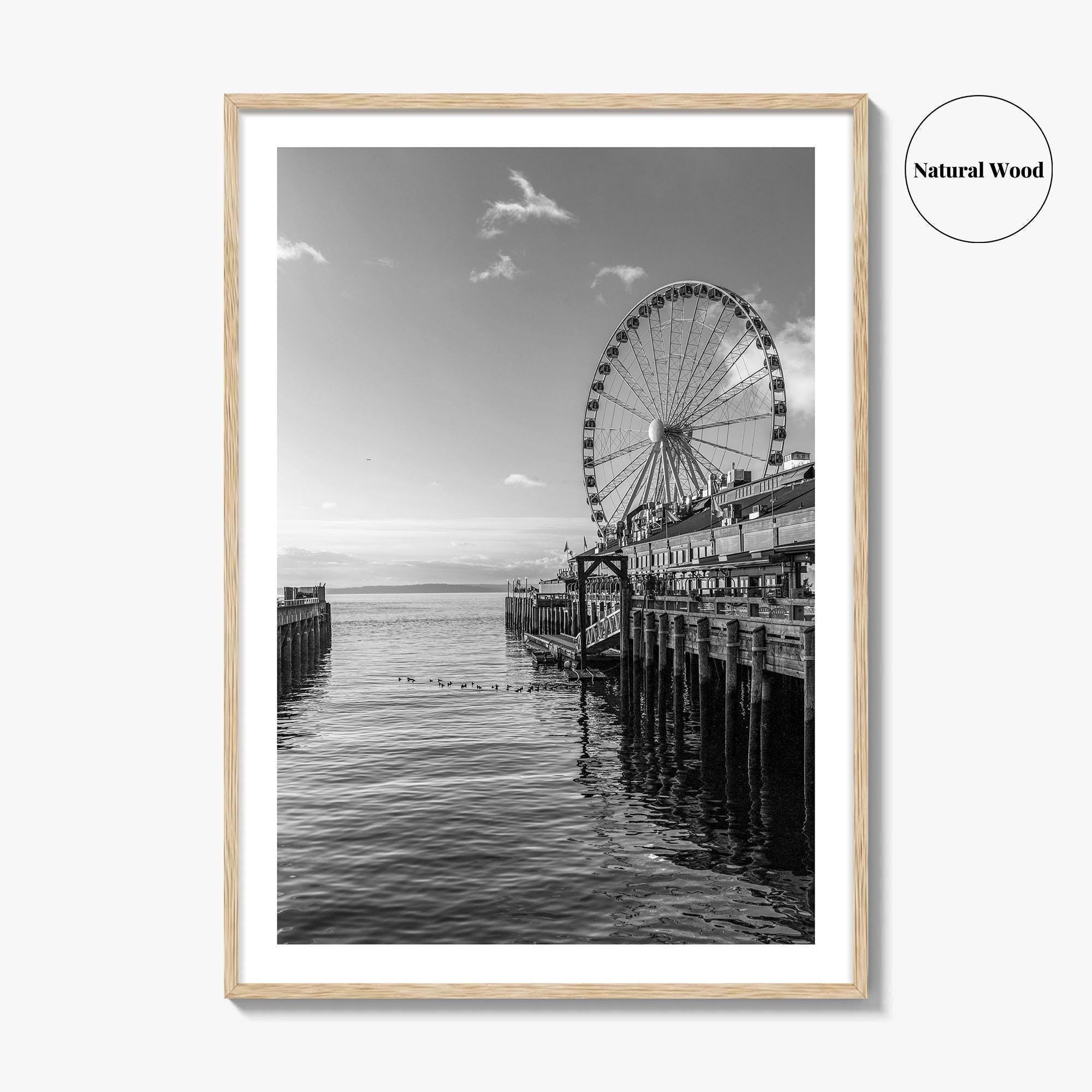 Seattle Black and White Fine Art Photo Print, Great Wheel Poster