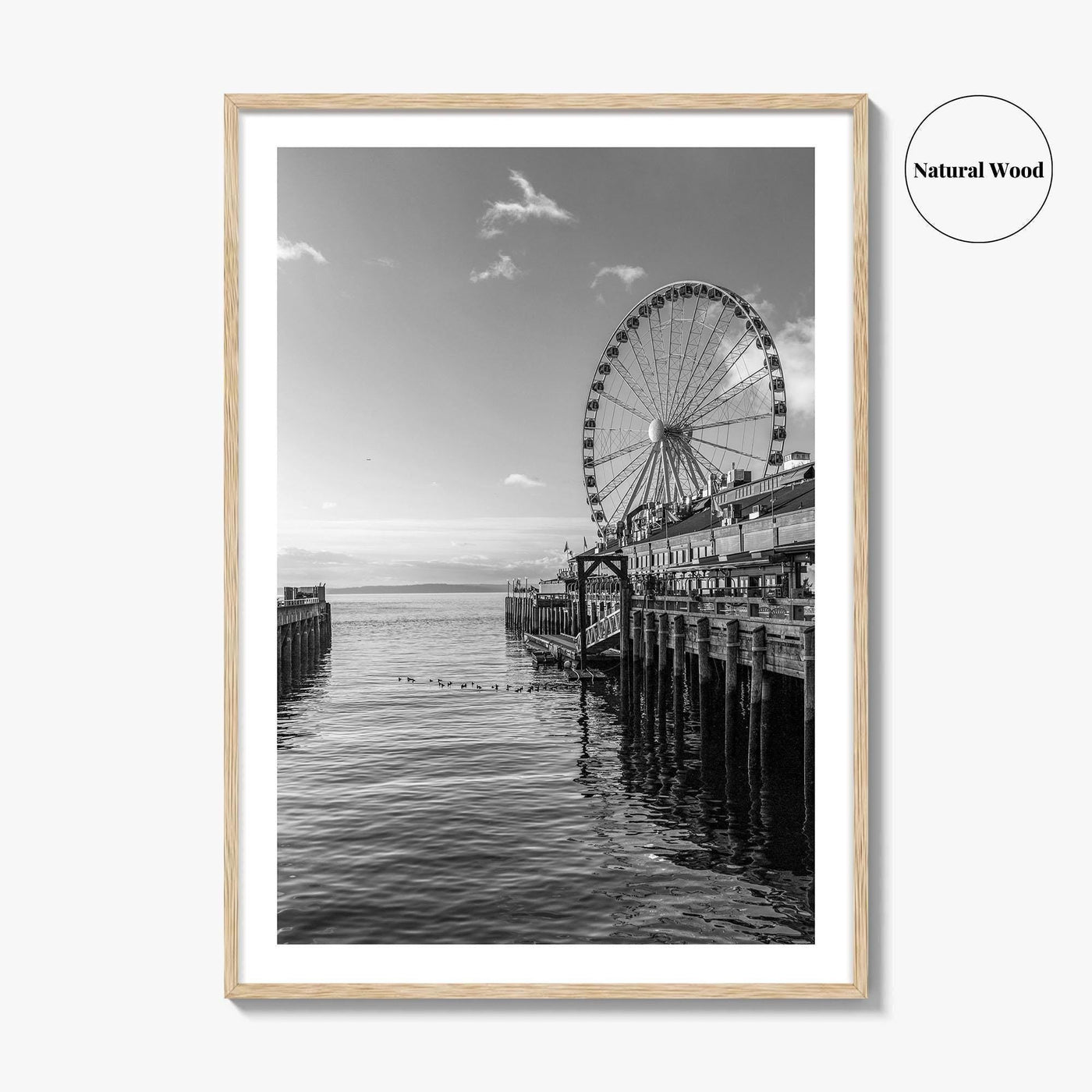 Seattle Black and White Fine Art Photo Print, Great Wheel Poster