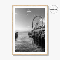 Seattle Black and White Fine Art Photo Print, Great Wheel Poster