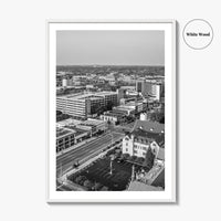 Kalamazoo Black and White Fine Art Photo Print, Michigan Aerial View, USA Wall Poster
