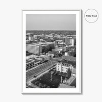 Kalamazoo Black and White Fine Art Photo Print, Michigan Aerial View, USA Wall Poster