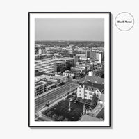 Kalamazoo Black and White Fine Art Photo Print, Michigan Aerial View, USA Wall Poster