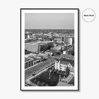 Kalamazoo Black and White Fine Art Photo Print, Michigan Aerial View, USA Wall Poster