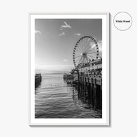 Seattle Black and White Fine Art Photo Print, Great Wheel Poster