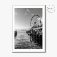 Seattle Black and White Fine Art Photo Print, Great Wheel Poster