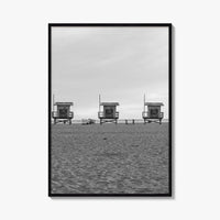 Venice Beach Black and White Fine Art Photo Print, Los Angeles Lifeguard Towers Poster