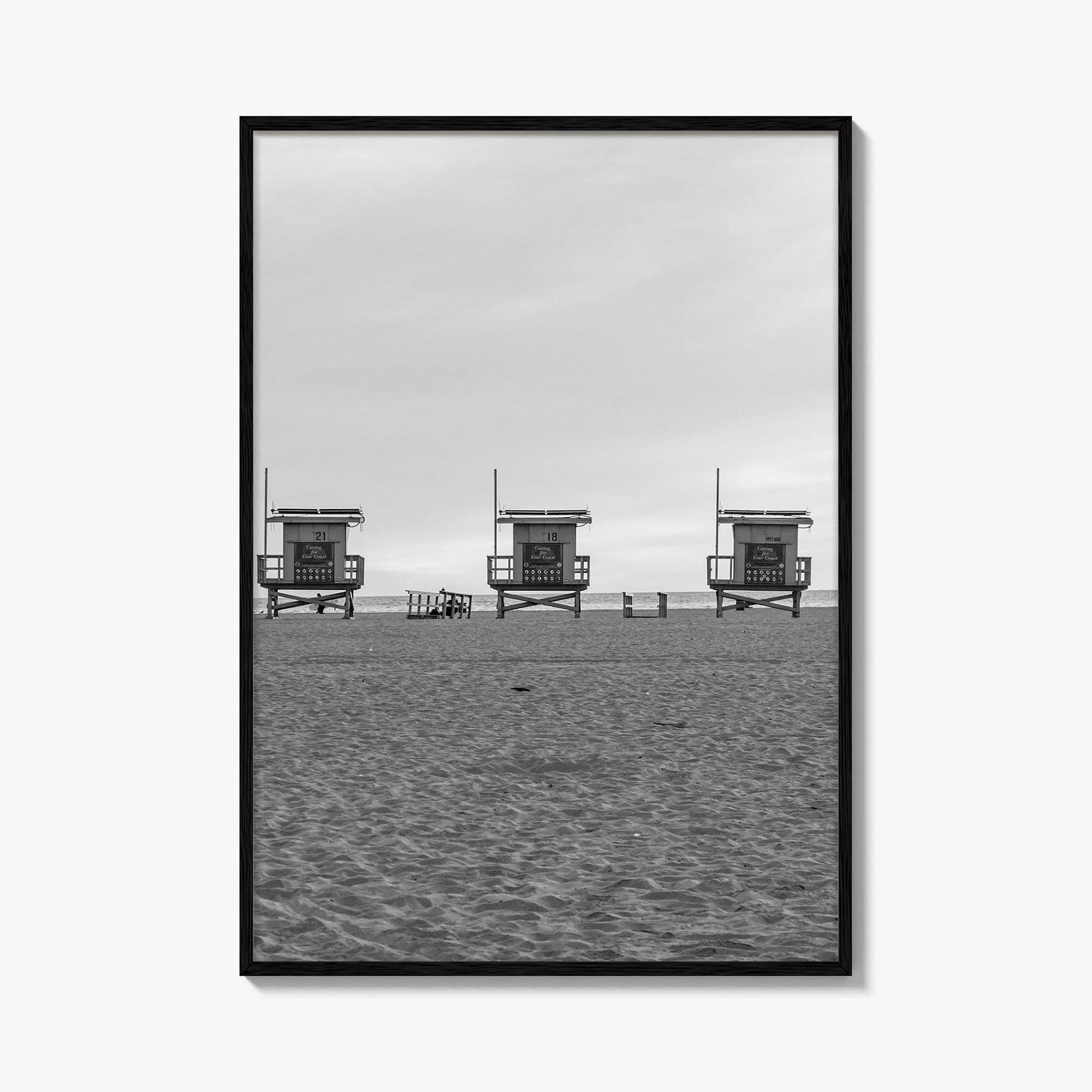 Venice Beach Black and White Fine Art Photo Print, Los Angeles Lifeguard Towers Poster
