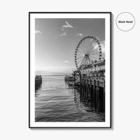 Seattle Black and White Fine Art Photo Print, Great Wheel Poster