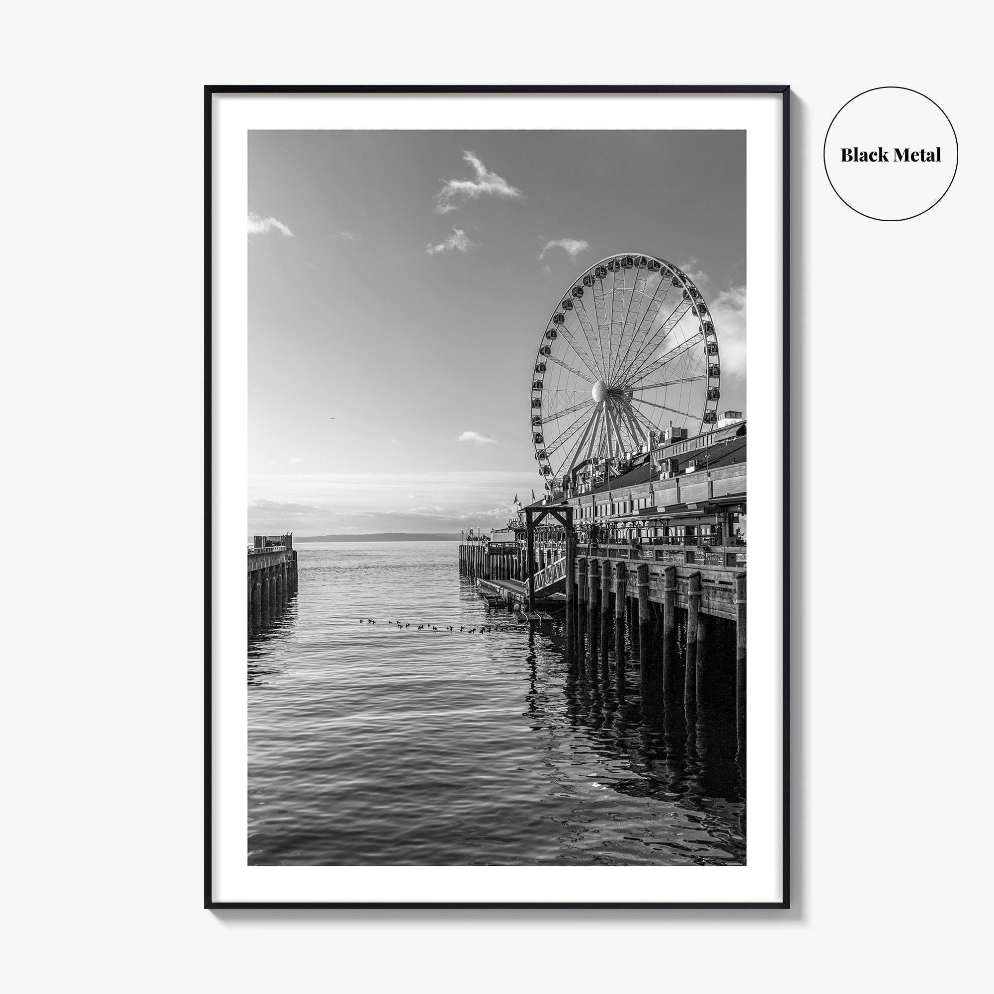 Seattle Black and White Fine Art Photo Print, Great Wheel Poster